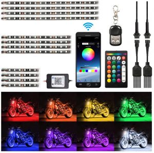 Motorcycle LED Light Kit Strips with APP IR RF Wireless Remote Controllers Multi-Color Underglow Neon Ground Effect Atmosphere Lights Lamp