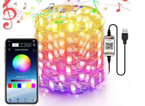USB 5V Music Sync Bluetooth APP LED Copper String Lights Waterproof Copper Wire Lights Fairy Lights for Christmas Party Wedding with IR remote Control